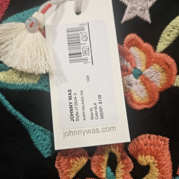 Colorful Beautiful Embroidered Black Top By Johny Was - Picture 3 of 6
